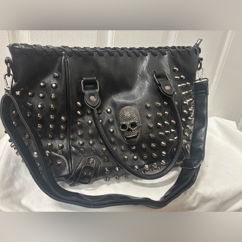 Black Studded Skull Tote Bag